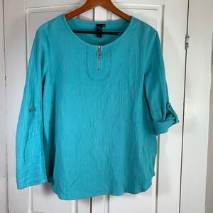 Focus Casual Life Turquoise Textured Quarter‎ Zip Pullover Shirt Women S Cruise